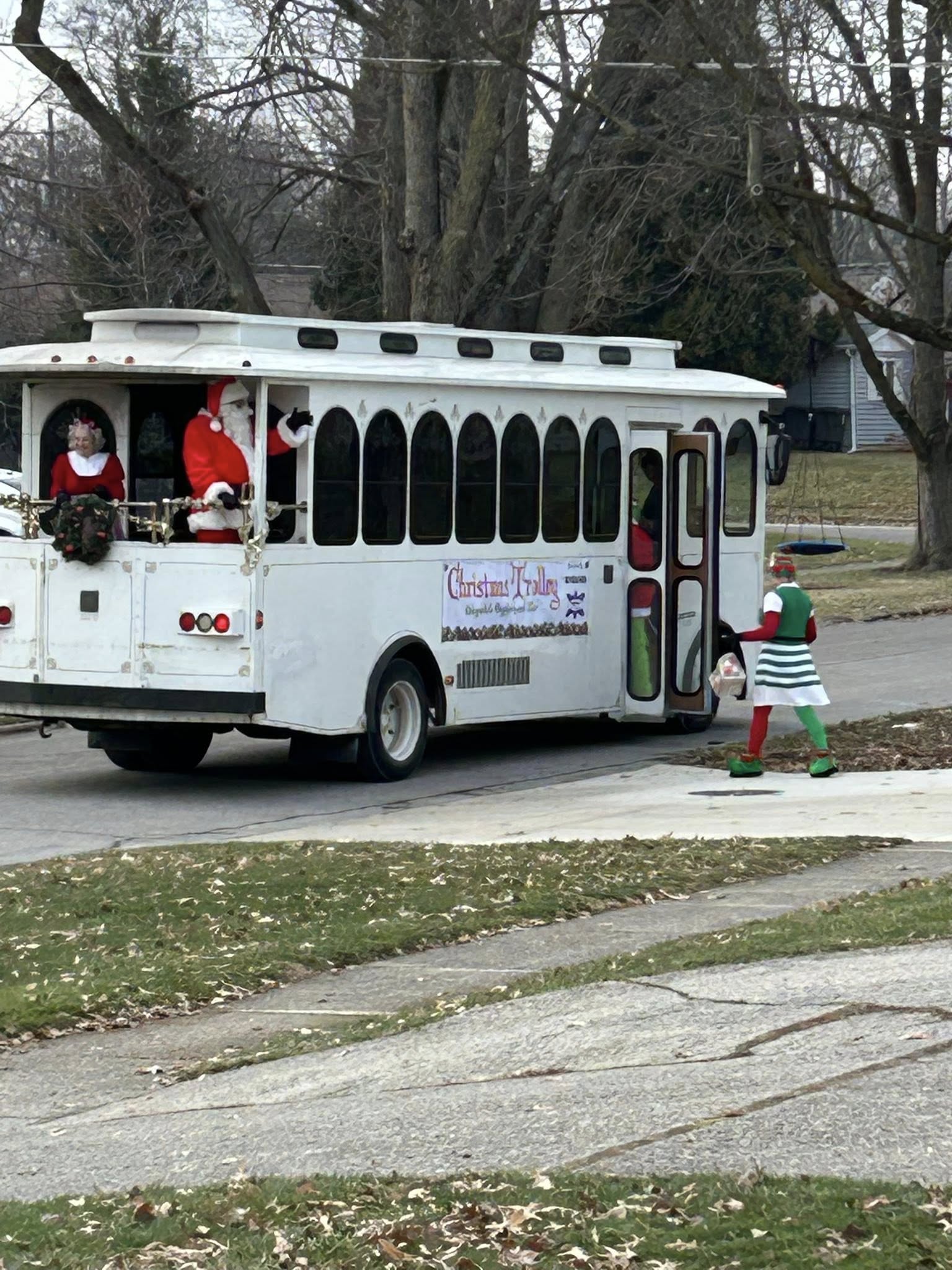 The Christmas Trolley visits Indian Village with Santa and Mrs. Claus