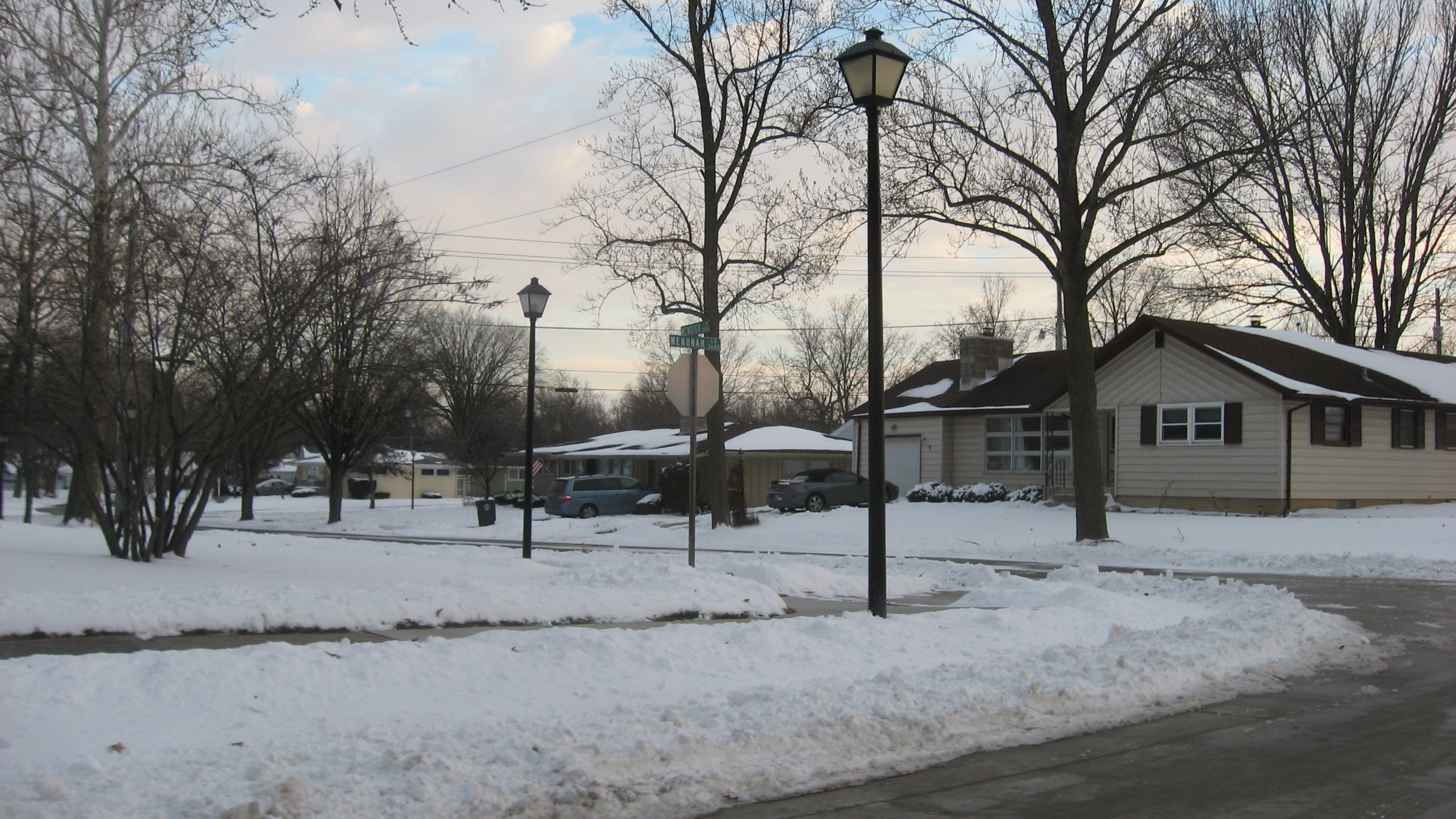 Winter scene at the corner of Wendigo Lane and Wenonah in Indian Village