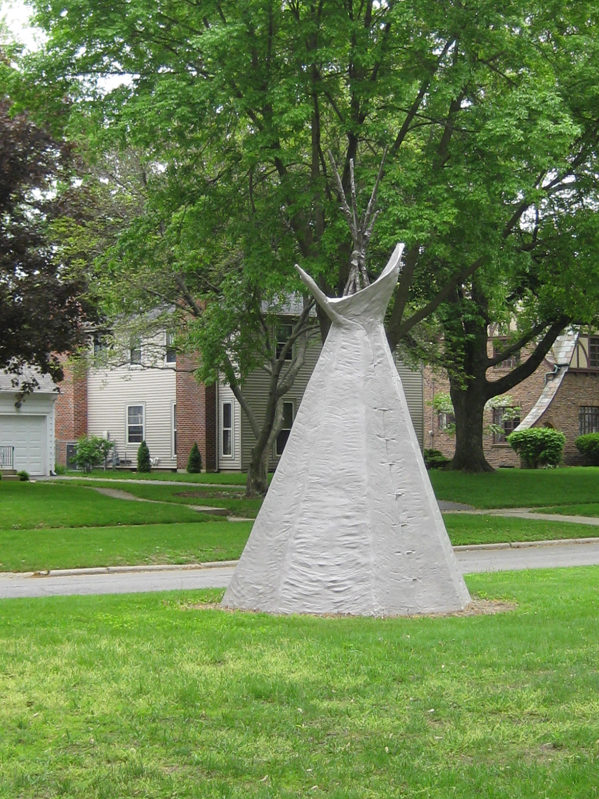 Close-up of a concrete teepee in Indian Village